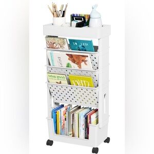 5-Tier Mobile Bookshelf, Rolling Bookcase Book Storage Rack, Movable File Folder